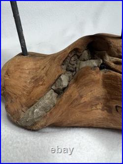 Vintage Large Wood Carved Shorebirds Sculpture Display On Unique Driftwood Base