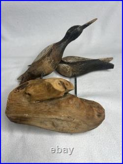 Vintage Large Wood Carved Shorebirds Sculpture Display On Unique Driftwood Base