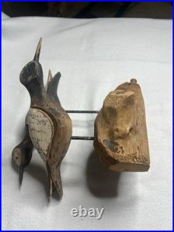 Vintage Large Wood Carved Shorebirds Sculpture Display On Unique Driftwood Base