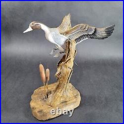 Vintage Lehman Hand Carved Flying Duck Sculpture Signed AS IS