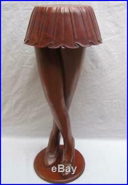 Vintage Life Size Lady Legs Skirt Wood Carving Mystery Folk Art Sculpture Stand