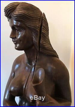 Vintage Life Size Wood Sculpture Island Lady Statue Detailed Art Antique Nude