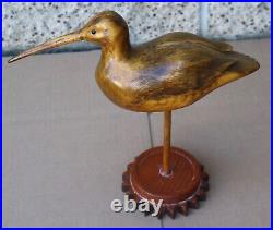 Vintage Long Billed Curlew Wood Art Sculpture Decoy Bird On Stand Signed Wandelt