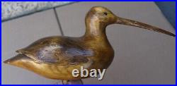 Vintage Long Billed Curlew Wood Art Sculpture Decoy Bird On Stand Signed Wandelt