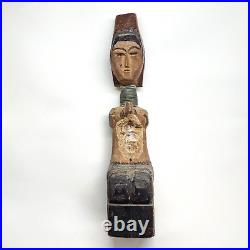 Vintage Long Neck Karen Tribe Wood Sculpture Primitive Carved Thai Tribal Art
