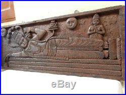 Vintage Lord Vishnu Wall Panel Hindu Temple Sculpture God Ananthasayanam Statue