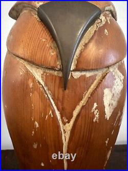 Vintage MCM Abstract Carved Owl Wooden Sculpture