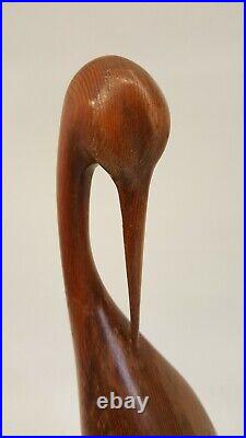 Vintage MCM Artisan carved wood Egret / Crane sculpture statue signed Scott 15