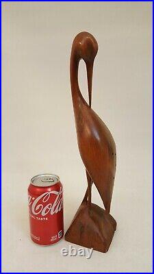 Vintage MCM Artisan carved wood Egret / Crane sculpture statue signed Scott 15