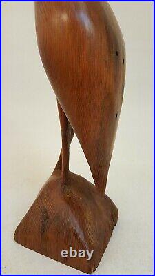 Vintage MCM Artisan carved wood Egret / Crane sculpture statue signed Scott 15