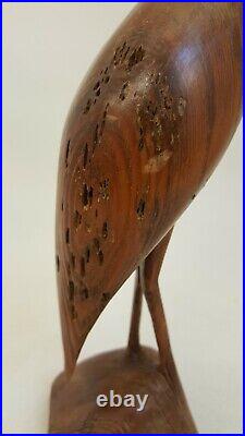 Vintage MCM Artisan carved wood Egret / Crane sculpture statue signed Scott 15