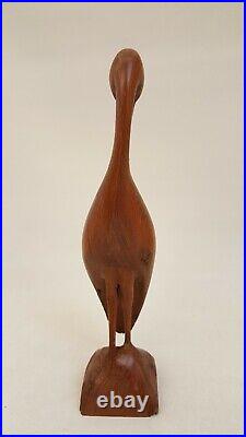 Vintage MCM Artisan carved wood Egret / Crane sculpture statue signed Scott 15