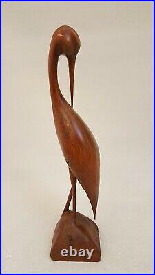 Vintage MCM Artisan carved wood Egret / Crane sculpture statue signed Scott 15