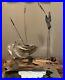 Vintage MCM Brutalist C Jere Style Metal Sculpture on Wood Koi Fish & Cattails