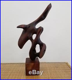 Vintage MCM Brutalist Mahogany Dolphin Sculpture Statue Made in Barbados