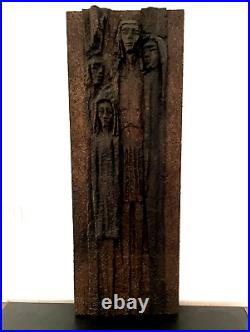 Vintage MCM Brutalist Styrofoam Wall Art 46x17 Figural Family Hanging Sculpture