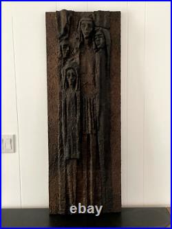 Vintage MCM Brutalist Styrofoam Wall Art 46x17 Figural Family Hanging Sculpture