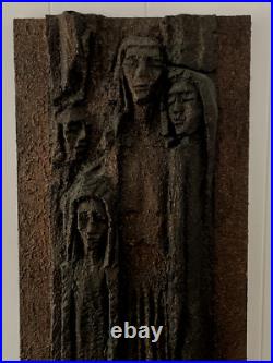 Vintage MCM Brutalist Styrofoam Wall Art 46x17 Figural Family Hanging Sculpture