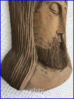 Vintage MCM Carve Wood Abstract Brutalist Jesus Crown of Thorns Wall Sculpture