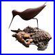 Vintage MCM Hand Carved Wood Shorebird On Burl Wood Sculpture Signed 1977