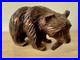 Vintage MCM Japanese Hand Carved Bear w Fish Ainu Style Wood Sculpture