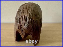 Vintage MCM Japanese Hand Carved Bear w Fish Ainu Style Wood Sculpture