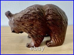 Vintage MCM Japanese Hand Carved Bear w Fish Ainu Style Wood Sculpture