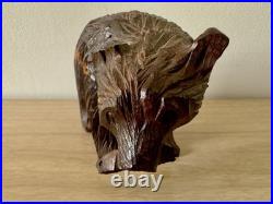 Vintage MCM Japanese Hand Carved Bear w Fish Ainu Style Wood Sculpture