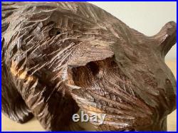 Vintage MCM Japanese Hand Carved Bear w Fish Ainu Style Wood Sculpture