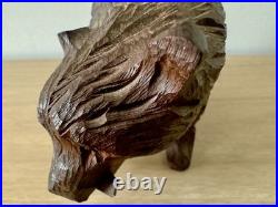Vintage MCM Japanese Hand Carved Bear w Fish Ainu Style Wood Sculpture