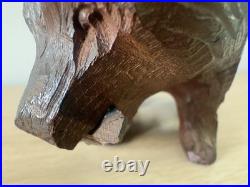 Vintage MCM Japanese Hand Carved Bear w Fish Ainu Style Wood Sculpture