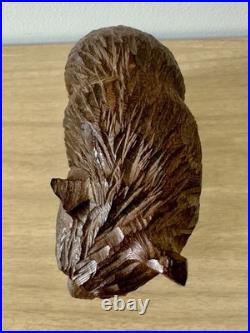 Vintage MCM Japanese Hand Carved Bear w Fish Ainu Style Wood Sculpture