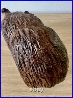 Vintage MCM Japanese Hand Carved Bear w Fish Ainu Style Wood Sculpture