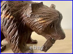 Vintage MCM Japanese Hand Carved Bear w Fish Ainu Style Wood Sculpture