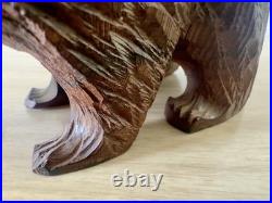 Vintage MCM Japanese Hand Carved Bear w Fish Ainu Style Wood Sculpture