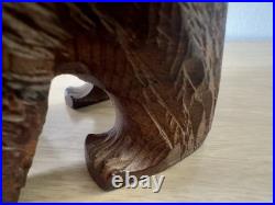 Vintage MCM Japanese Hand Carved Bear w Fish Ainu Style Wood Sculpture