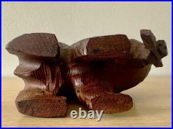 Vintage MCM Japanese Hand Carved Bear w Fish Ainu Style Wood Sculpture