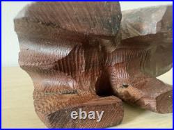 Vintage MCM Japanese Hand Carved Bear w Fish Ainu Style Wood Sculpture