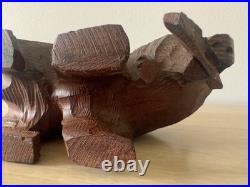 Vintage MCM Japanese Hand Carved Bear w Fish Ainu Style Wood Sculpture