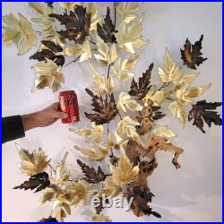 Vintage MCM Maple Leaf Wall Sculpture Metal Wood Jere-Style Sculpture 70s 65