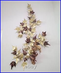 Vintage MCM Maple Leaf Wall Sculpture Metal Wood Jere-Style Sculpture 70s 65