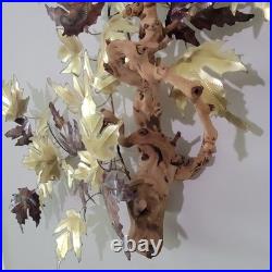 Vintage MCM Maple Leaf Wall Sculpture Metal Wood Jere-Style Sculpture 70s 65