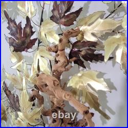 Vintage MCM Maple Leaf Wall Sculpture Metal Wood Jere-Style Sculpture 70s 65