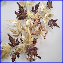 Vintage MCM Maple Leaf Wall Sculpture Metal Wood Jere-Style Sculpture 70s 65