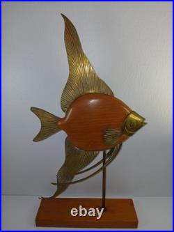 Vintage MCM Mid Century Modern Frederick Cooper Angel Fish Sculpture Brass Wood