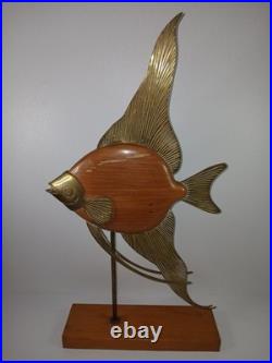 Vintage MCM Mid Century Modern Frederick Cooper Angel Fish Sculpture Brass Wood