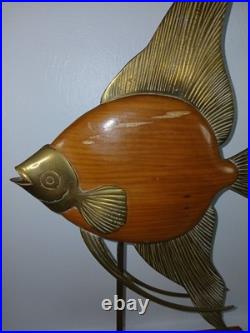 Vintage MCM Mid Century Modern Frederick Cooper Angel Fish Sculpture Brass Wood