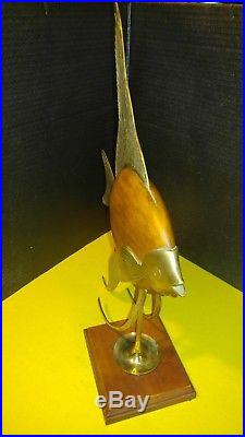 Vintage MCM Mid Century Modern Frederick Cooper Brass Wood Angel Fish Sculpture