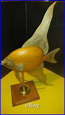 Vintage MCM Mid Century Modern Frederick Cooper Brass Wood Angel Fish Sculpture