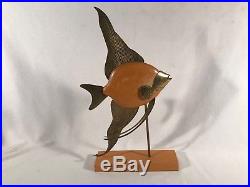 Vintage MCM Mid Century Modern Frederick Cooper Brass Wood Angel Fish Sculptures